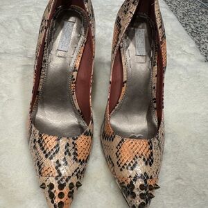 RACHEL Rachel Roy Tan Snake Print Heels